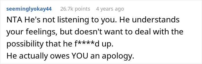 Screenshot of a social media comment explaining why selfish dad owes daughter an apology after ruining her Christmas memory.