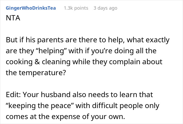 Screenshot of an online forum comment discussing a pregnant woman demanding husband respect and balancing family responsibilities.