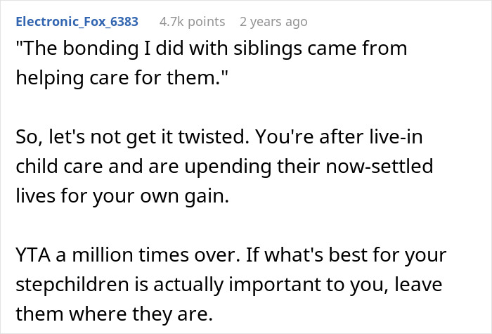 Comment discussing a woman asking stepchildren to leave home for boarding school, focusing on child care and stepchildren&rsquo;s wellbeing.