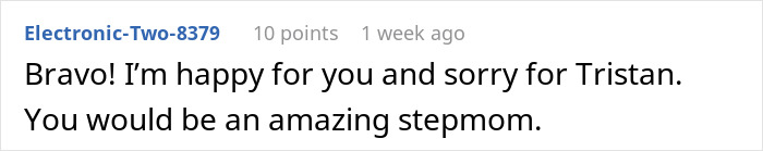 Screenshot of an online comment expressing support for a man upset his girlfriend dumped him after his ex confronted her about bonding with their son