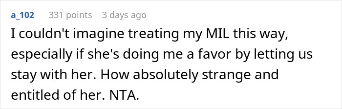 Screenshot of a Reddit comment discussing a MIL offering to make morning coffee for DIL and ignoring her recipe demands.