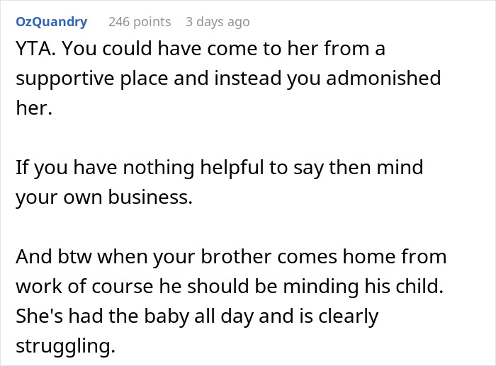 Text post from a user discussing the challenges of being a stay-at-home mom and family support dynamics.