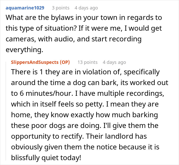 Woman goes nuclear on noisy neighbors over dogs barking violations with multiple recordings and landlord notices discussed online.