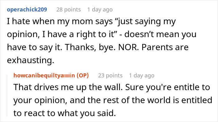 Screenshot of a Reddit conversation where a woman describes feeling embarrassed and wanting to skip Thanksgiving after her mom’s unhinged text. Screenshot of a Reddit conversation where a woman describes feeling embarrassed and wanting to skip Thanksgiving after her mom’s unhinged text.