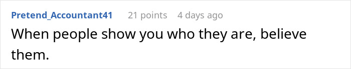 Comment text reading When people show you who they are, believe them, highlighting a realization about boyfriend upgrade after neglect post-surgery.