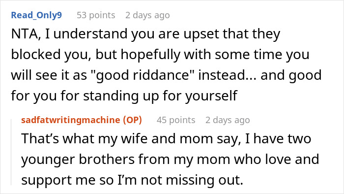 Reddit comments discussing a tense Thanksgiving involving a woman’s remarks about stepdaughter’s sexuality and family support. Reddit comments discussing a tense Thanksgiving involving a woman’s remarks about stepdaughter’s sexuality and family support.