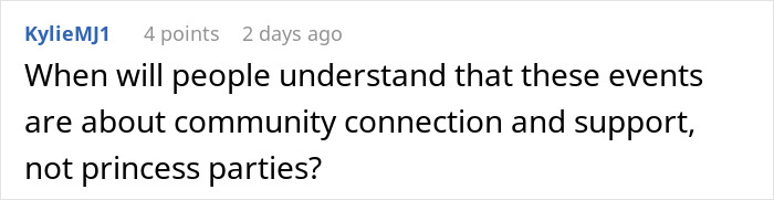 Screenshot of online comment discussing community connection, related to cousin's family accusing woman of stealing spotlight.
