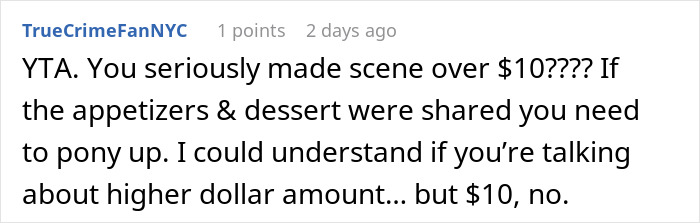 Comment discussing a friend taking advantage at dinner and one friend having had enough of the situation. Comment discussing a friend taking advantage at dinner and one friend having had enough of the situation.