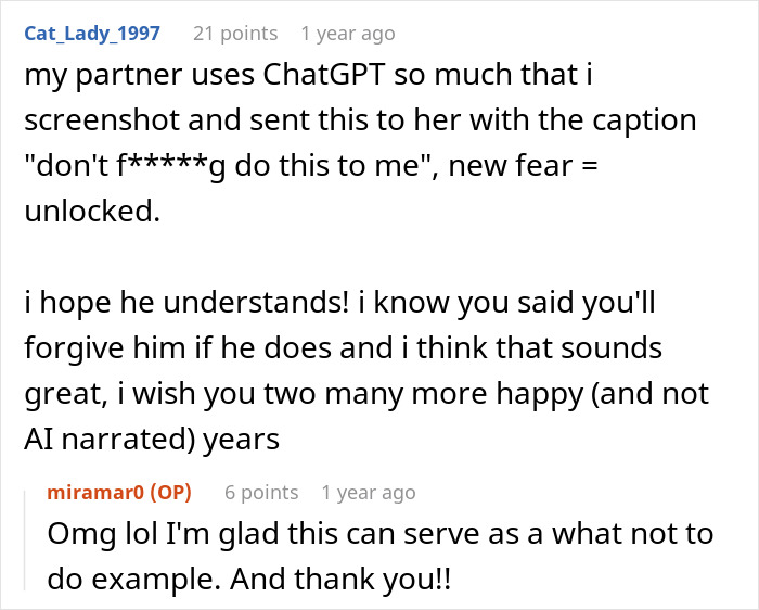 Screenshot of an online conversation about groom’s vows making his wife cry and her mixed emotions upon learning how he wrote them. Screenshot of an online conversation about groom’s vows making his wife cry and her mixed emotions upon learning how he wrote them.