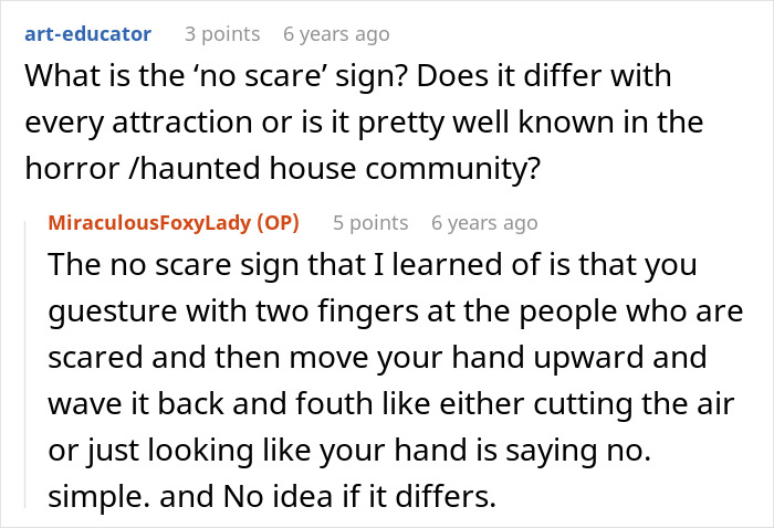 Screenshot of an online discussion about haunted hayride experiences and how parents handle scared kids during the event.