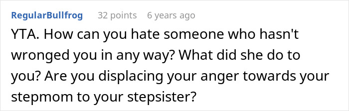 Comment on Reddit discussing emotions of a sad teen refusing to visit special needs stepsister in hospital.