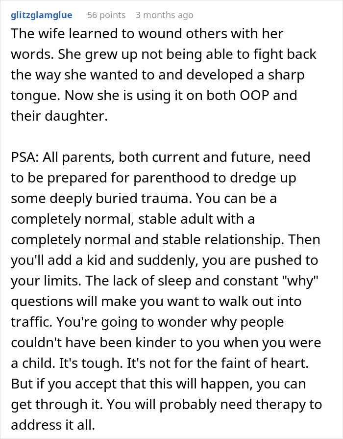 Comment explains wife&rsquo;s sharp words and the emotional pain felt by man feeling like a single parent due to her work focus.