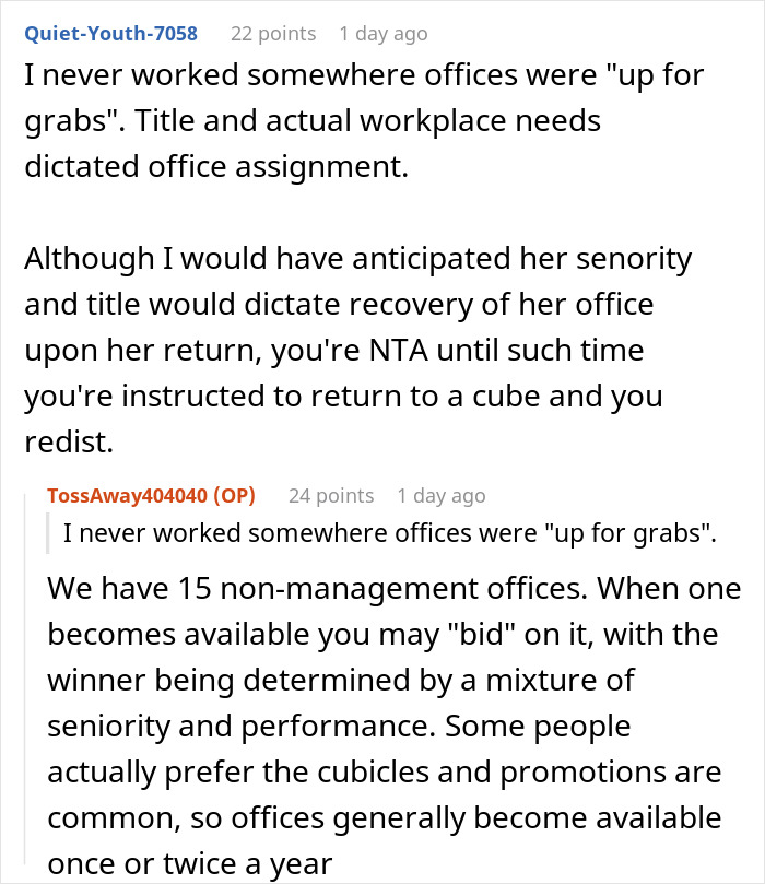 Woman expects her private office back after working from home for two years and faces an unexpected reality check.