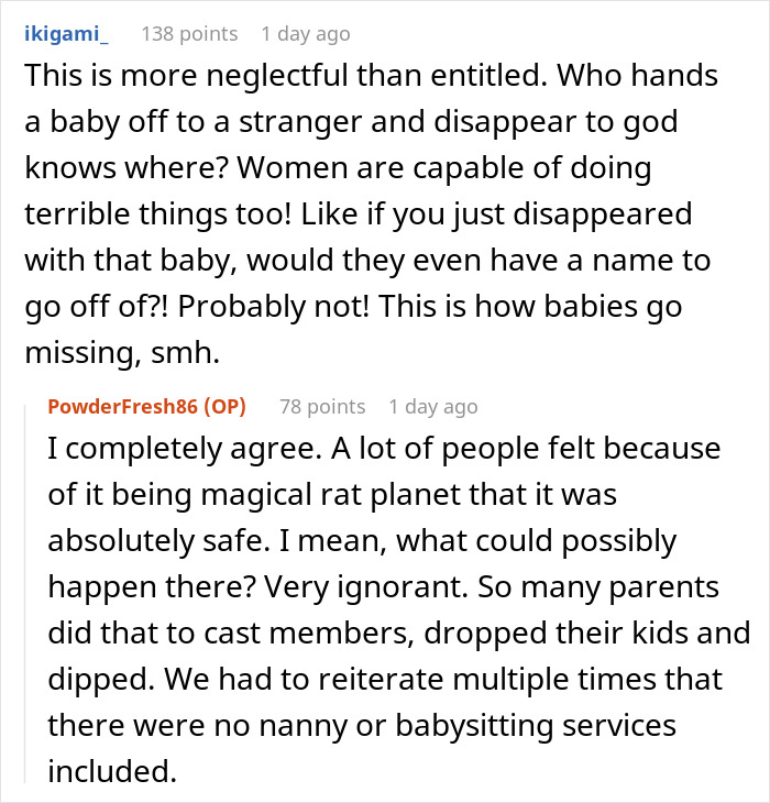 Theme park worker left holding unknown baby for 30 minutes after parents vanish into crowded attraction area.