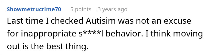 Screenshot of a forum comment discussing entitled parents treating their autistic brother as a golden child while ignoring creepy behavior.