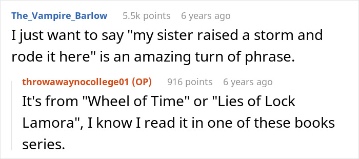 Reddit discussion with users debating phrases and book series in a mom affair college money dad context.