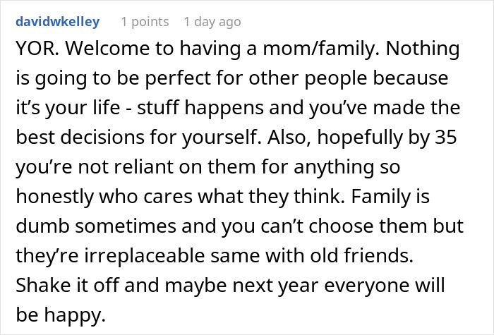 Comment discussing family challenges and personal decisions after unhinged text leads woman to consider skipping Thanksgiving. Comment discussing family challenges and personal decisions after unhinged text leads woman to consider skipping Thanksgiving.