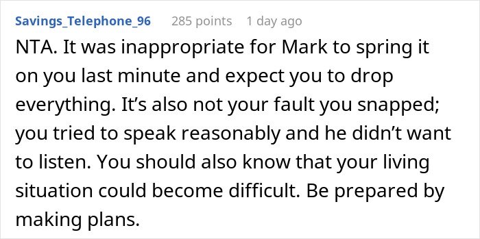 Screenshot of a Reddit comment discussing a guy thinking his girlfriend&rsquo;s son is a free babysitter and snapping over responsibility.