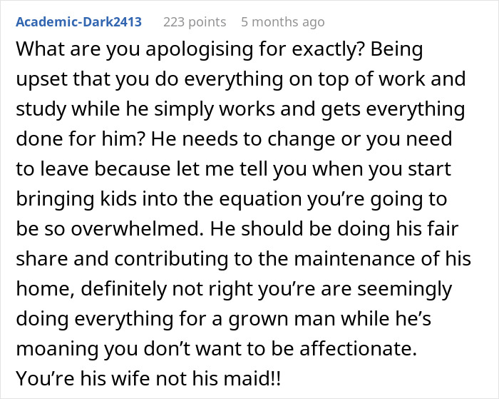 Comment discussing a man treating his wife like a servant and the impact on attraction and relationship balance.