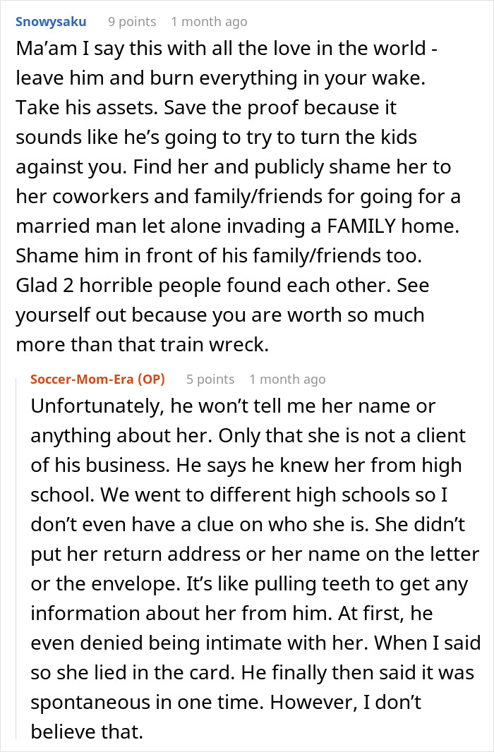 Text comments from a discussion about a man finding a girlfriend while working things out with his wife and getting dumped.