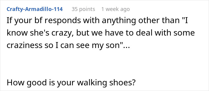 Text message conversation showing a man upset his girlfriend dumped him after his ex blew up on her for bonding with their son.