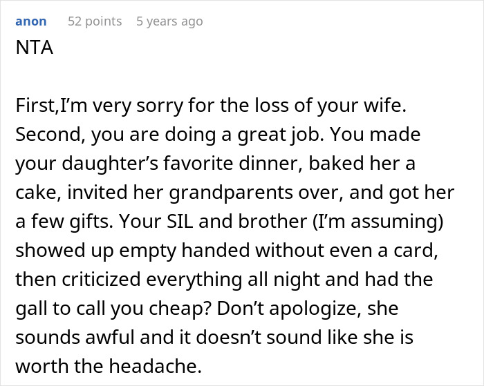 Grieving dad making daughter&rsquo;s birthday special with dinner and cake while SIL mocks him for spending less money