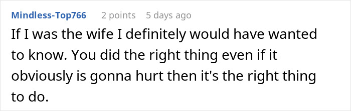 Screenshot of a comment expressing support for exposing the cheaters and revealing a boyfriend's secret family.