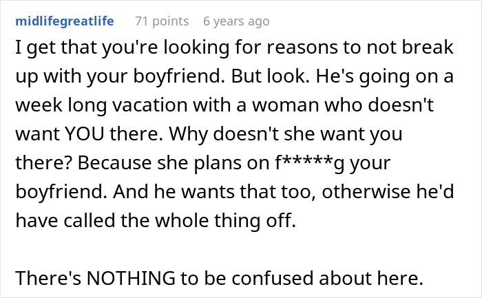 Text post discussing a guy refusing to accept a break-up after going on a romantic trip with a female friend. Text post discussing a guy refusing to accept a break-up after going on a romantic trip with a female friend.