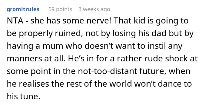 Screenshot of a forum comment discussing blame and consequences after a teen gets yelled at for not stopping a kid running into traffic.