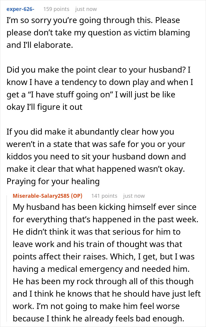 Reddit conversation showing a woman discussing her medical emergency and toxic family dynamics involving CPS intervention.