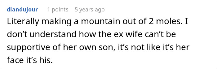 Screenshot of an online comment discussing a mom outraged over dad approving 12-year-old&rsquo;s mole removal without consent.