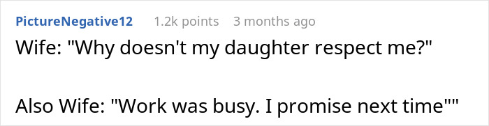Screenshot of a social media post showing a husband feeling hurt as his wife prioritizes work over their 10-year-old child.