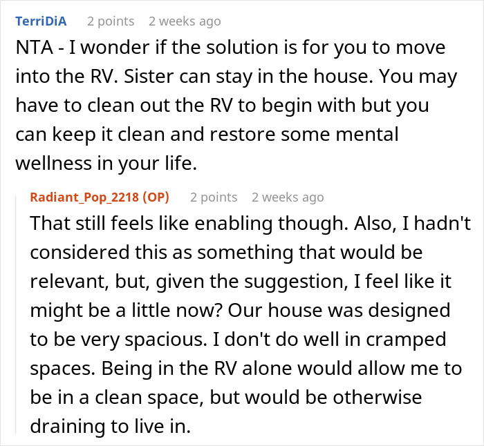 Alt text: Online discussion about woman wanting to charge sister a clean-up fee after spotting roaches following move-in.