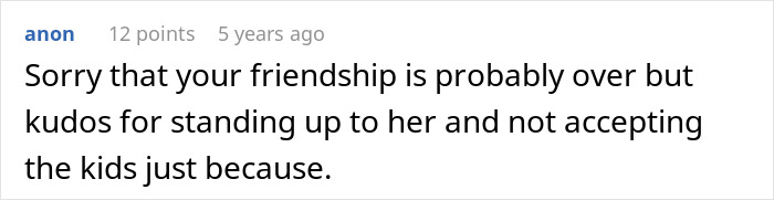 Screenshot of a text comment about a friend not understanding why clingy children can&rsquo;t be brought on vacation.