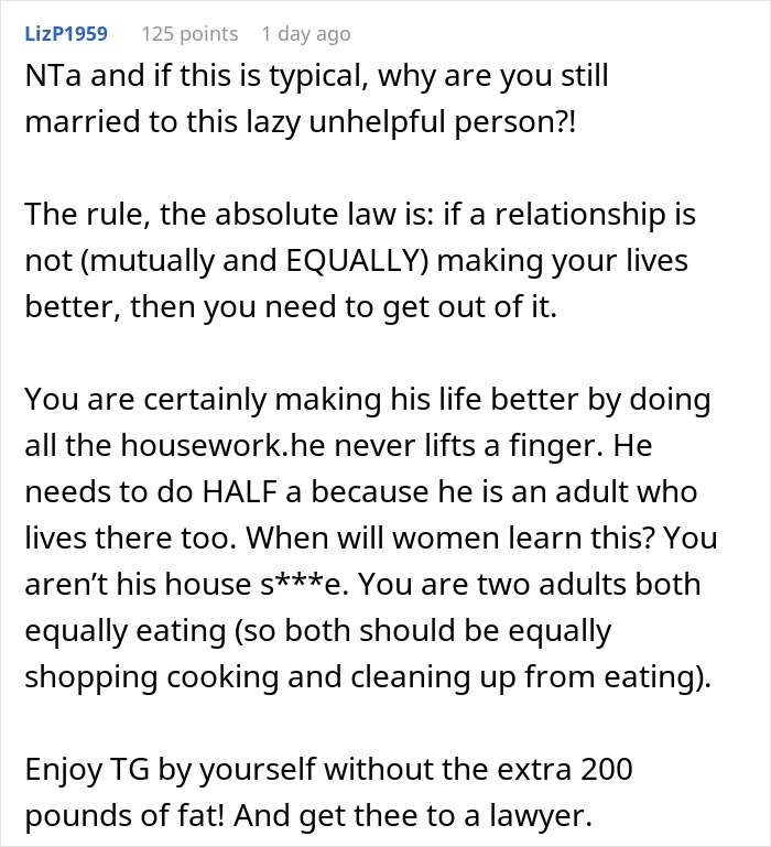 Screenshot of a social media comment discussing a husband unable to handle Thanksgiving shopping pressure.