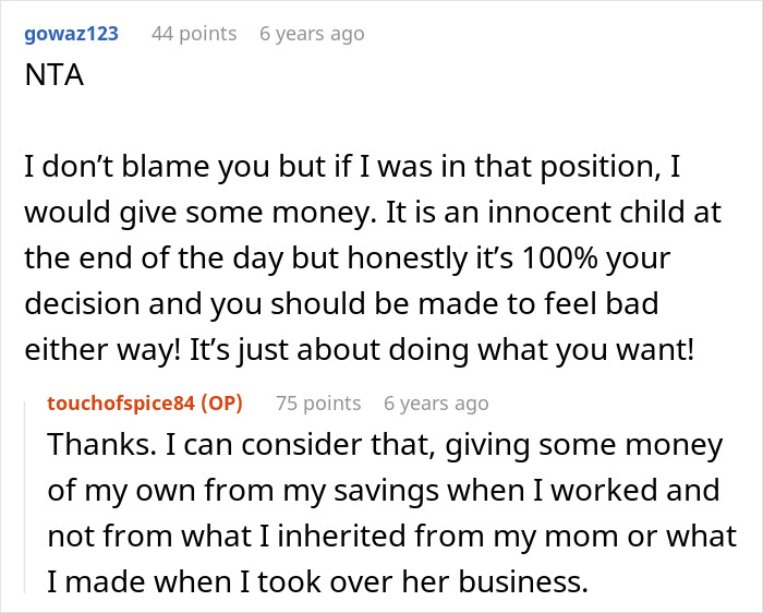 Screenshot of a Reddit discussion about refusing to pay for surgery with inheritance money, highlighting conflict over family and money.