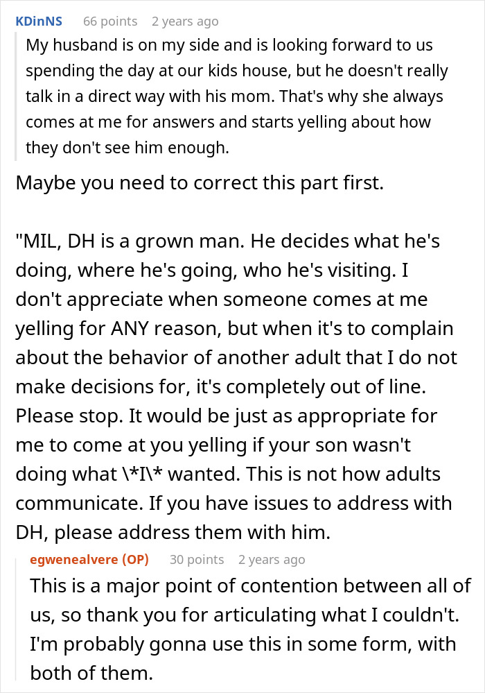 Commenter advising how to handle MIL&rsquo;s outburst over Thanksgiving plans with her kid, emphasizing adult communication.