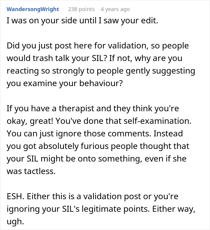 Screenshot of a Reddit comment discussing an avid walker&rsquo;s 20K steps and conflict with her sister-in-law.