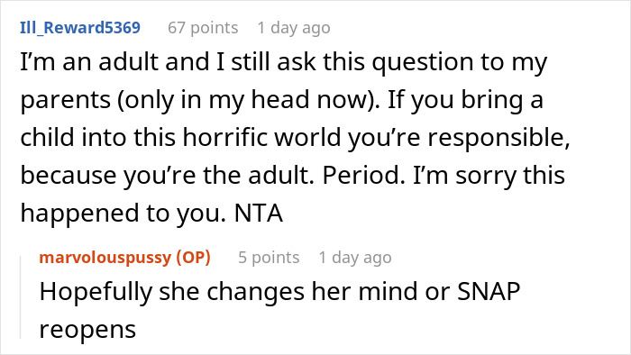 Screenshot of an online discussion about a 17-year-old calling out mom for retiring from parenting responsibilities.