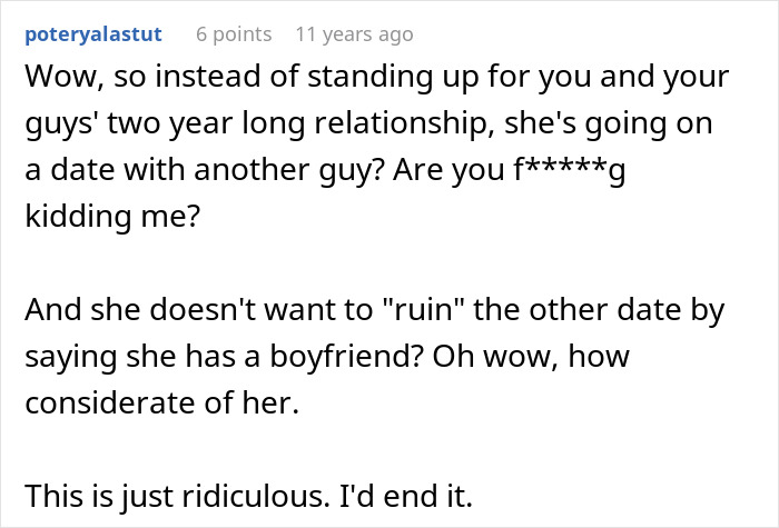 Screenshot of a Reddit comment criticizing a mom who interfered with her daughter&rsquo;s happy relationship by sending her on a date.