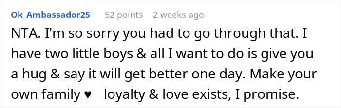 Screenshot of an online comment expressing sympathy and encouraging loyalty and love in family relationships.