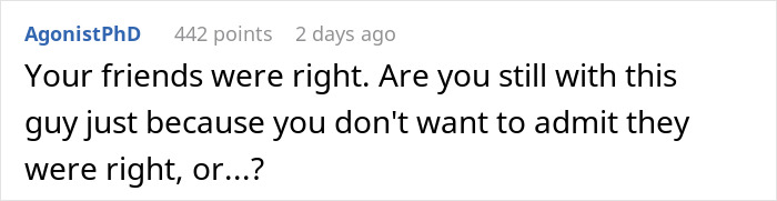 Commenter AgonistPhD responding to a question about doubt and suspicion in a relationship with a thoughtful tone.