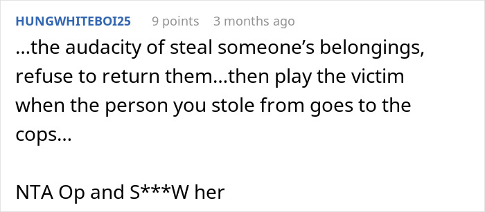 Screenshot of a forum comment discussing refusing to return a coworker&rsquo;s expensive jacket and the audacity of stealing belongings.