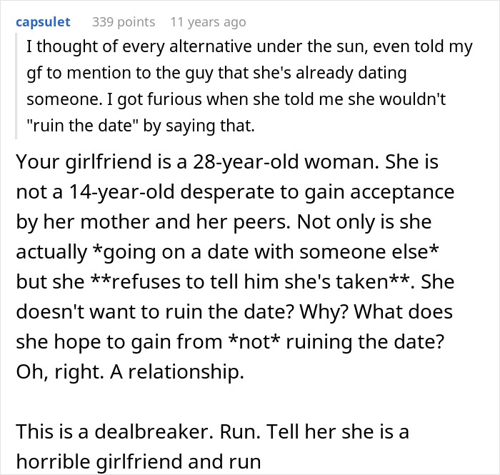 Text post from capsulet discussing a mom destroying daughter&rsquo;s happy relationship after sending her on a date.