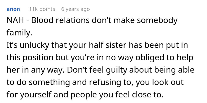 Comment discussing a woman refusing to pay for dad&rsquo;s lovechild&rsquo;s surgery using inheritance money, labeled heartless by dad.