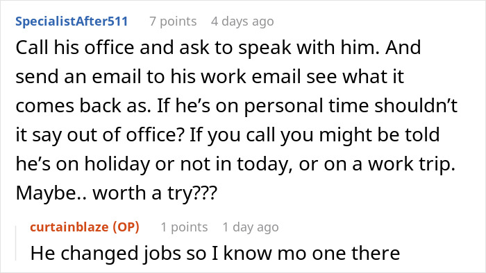 Screenshot of an online discussion about a man&rsquo;s suspicious work trip causing relationship doubts.