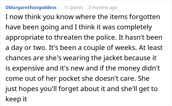 Reddit comment discussing a woman refusing to return her coworker&rsquo;s expensive jacket and the ongoing dispute.