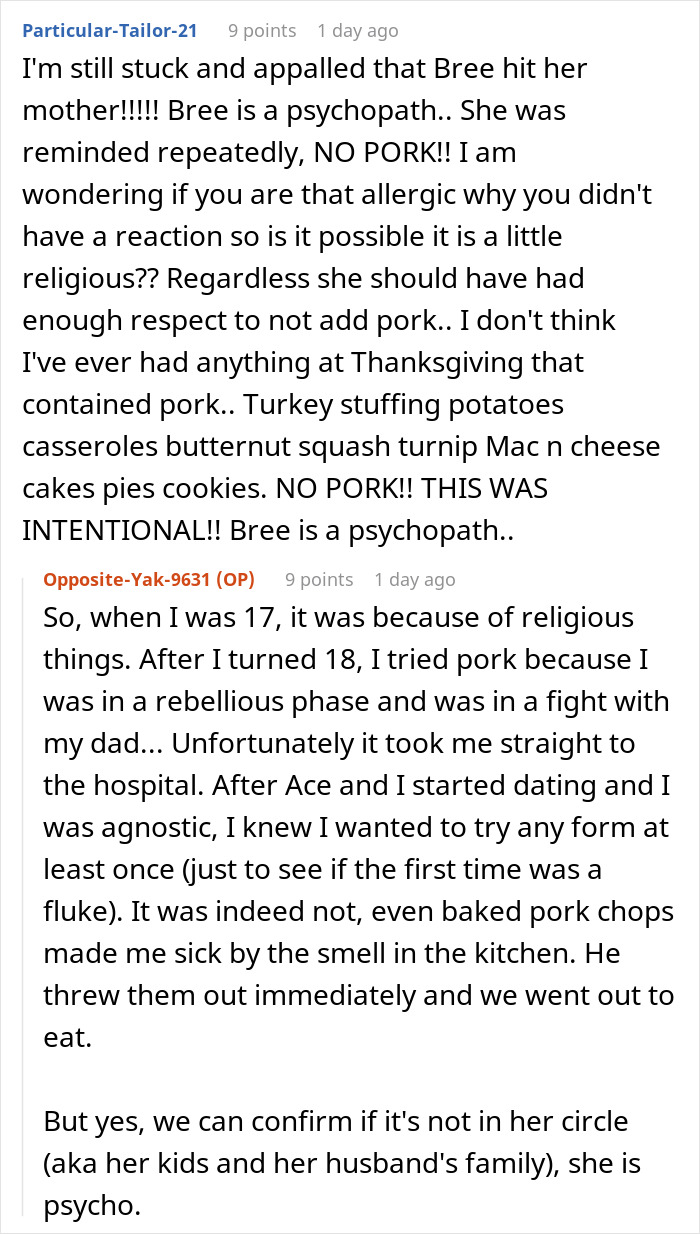 Text conversation discussing a Thanksgiving conflict revealing what sister-in-law thinks about the woman&rsquo;s family.
