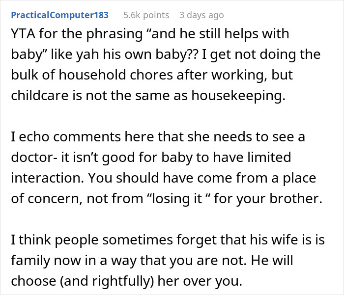 Reddit comment discussing stay-at-home mom reality check and household chores versus childcare responsibilities.