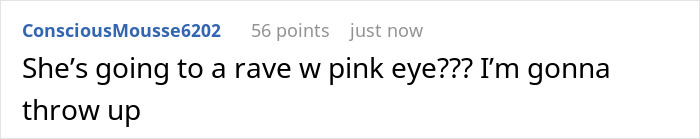 Screenshot of a social media comment criticizing an influencer for partying while having a contagious infection. Screenshot of a social media comment criticizing an influencer for partying while having a contagious infection.